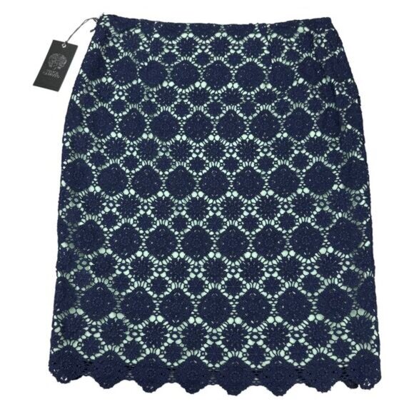 NWT VINCE CAMUTO Downtown Oasis Crochet Lace Pencil Skirt Sz 2 Blue - Picture 6 of 6